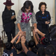 First lady Michelle Obama greets local students, alongside hip-hop choreographer Fatima Robinson (left) and choreographer and TV producer Debbie Allen during a daylong dance workshop as part of Black History Month celebrations at the White House Feb. 8, 2016, to highlight the contributions African-American women have made to dance.
SAUL LOEB/AFP/Getty Images